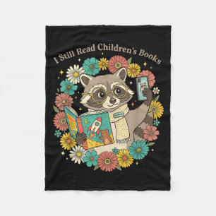 Read children's books cute racoon bookish floral fleece blanket