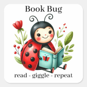 Read Giggle Repeat Book Ladybug Embellishment Square Sticker