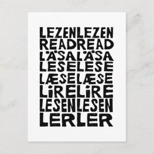 Read in 8 Languages Lino Print Postcard