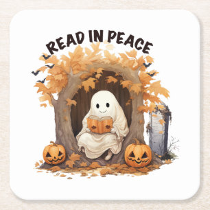 Read in Peace Boo Ghost Square Paper Coaster