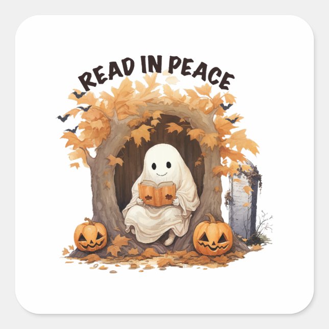 Read in Peace Boo Ghost Square Sticker (Front)