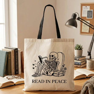 Read In Peace Funny Book Lover Reading Skeleton  Tote Bag