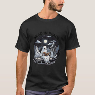 Read In Peace Funny Ghosts Reading Book Spooky Tea T-Shirt