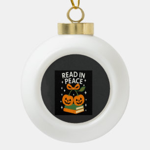 Read in Peace Funny Halloween Book Ceramic Ball Christmas Ornament