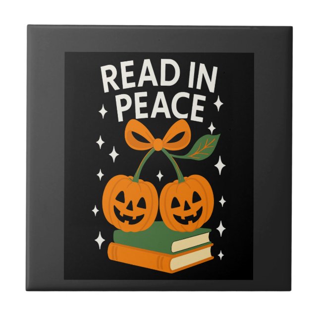 Read in Peace Funny Halloween Book Ceramic Tile (Front)