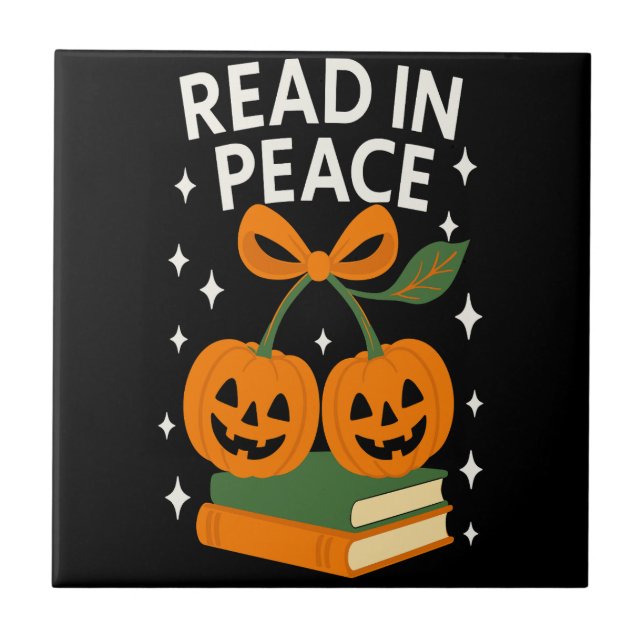 Read in Peace Funny Halloween Book Ceramic Tile (Front)