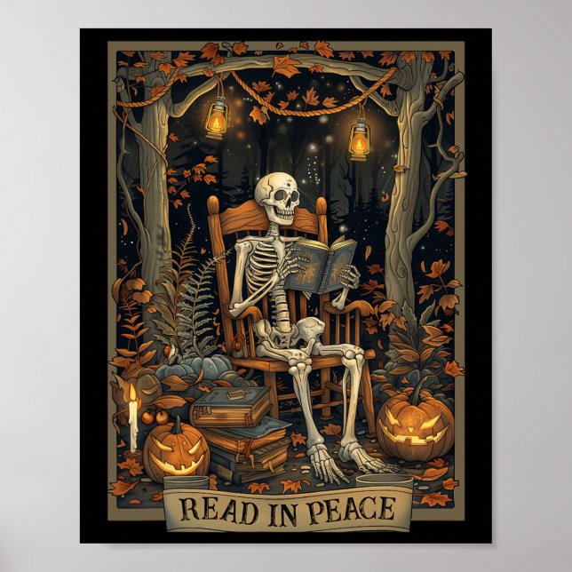 Read In Peace Skeleton Halloween Read Banned Books Poster (Front)
