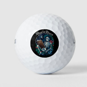 Read in Peace Skeleton Reading Book Lover Bookish  Golf Balls