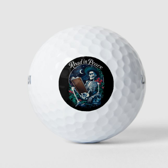 Read in Peace Skeleton Reading Book Lover Bookish  Golf Balls (Front)