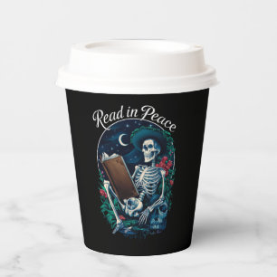 Read in Peace Skeleton Reading Book Lover Bookish  Paper Cups