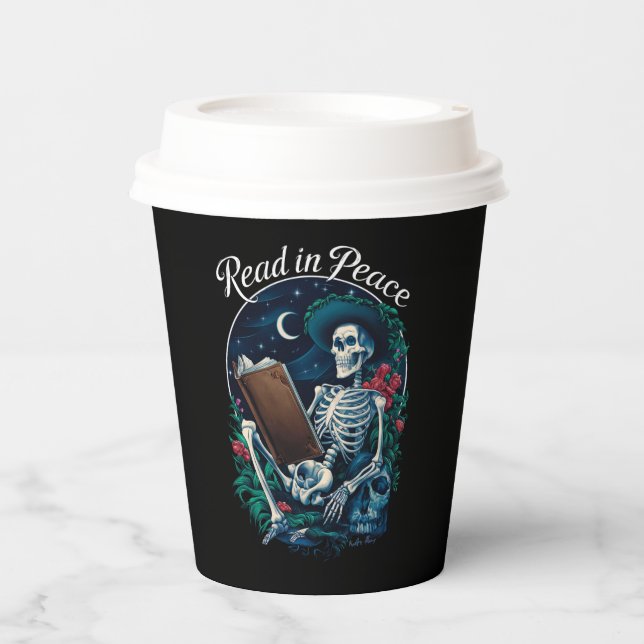 Read in Peace Skeleton Reading Book Lover Bookish  Paper Cups (Front)