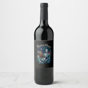 Read in Peace Skeleton Reading Book Lover Bookish Wine Label