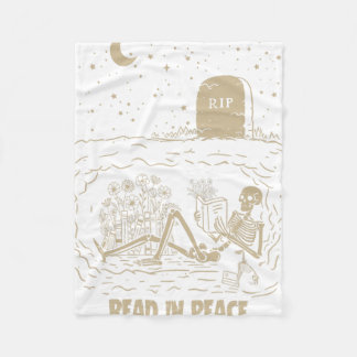 Read In Peace Skeleton Reading Books Funny Hallowe Fleece Blanket