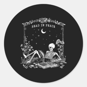 Read In Peace Spooky Teacher Skeleton Trick Teach Classic Round Sticker