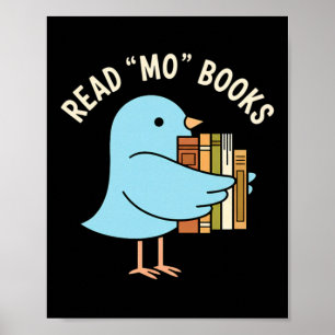 Read Mo Books Cute Blue Bird Book Lover Kids Poster