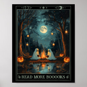 Read More Books Cute Spooky Ghost Reading Book Tar Poster