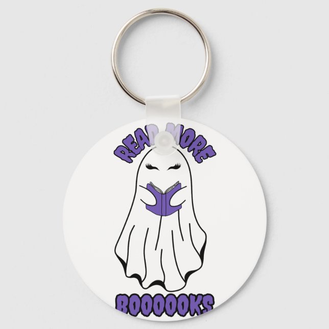 Read more Books Halloween Ghost Purple  Key Ring (Front)