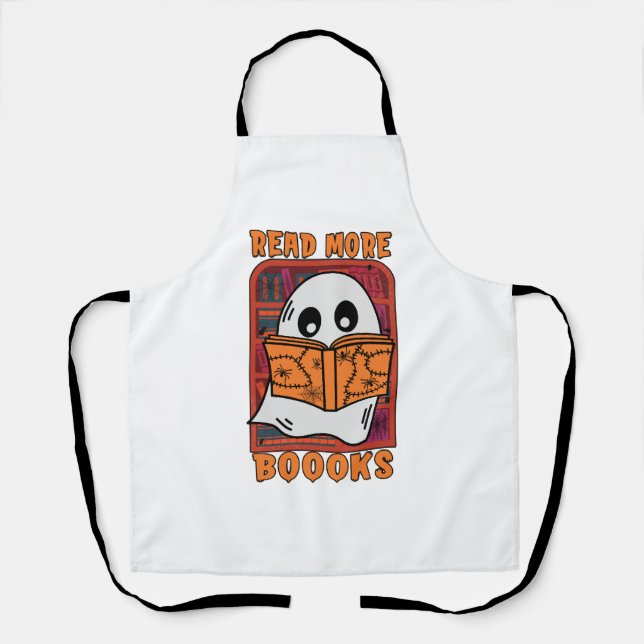 Read More Books Library Ghost Reading Halloween Apron (Front)