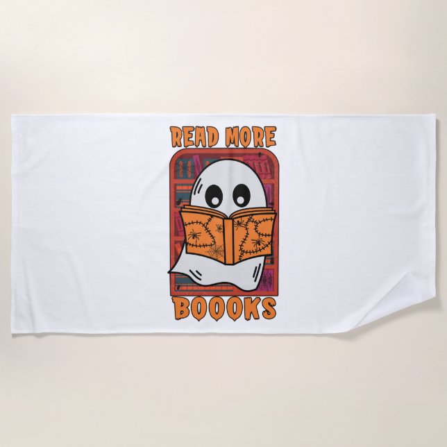 Read More Books Library Ghost Reading Halloween Beach Towel (Front)