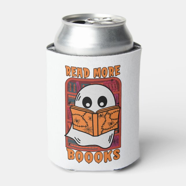 Read More Books Library Ghost Reading Halloween Can Cooler (Can Front)