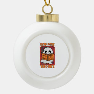 Read More Books Library Ghost Reading Halloween Ceramic Ball Christmas Ornament