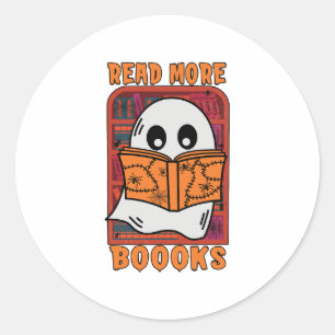 Read More Books Library Ghost Reading Halloween Classic Round Sticker