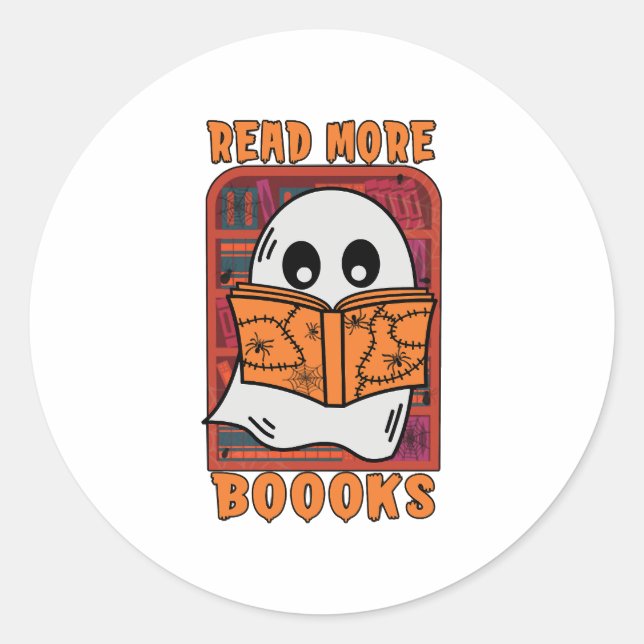 Read More Books Library Ghost Reading Halloween Classic Round Sticker (Front)