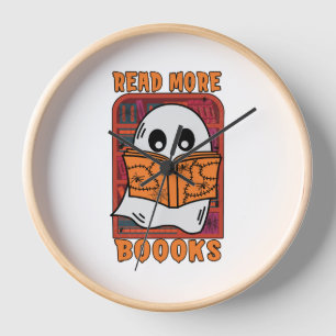 Read More Books Library Ghost Reading Halloween Clock