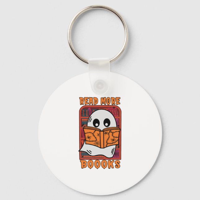 Read More Books Library Ghost Reading Halloween Key Ring (Front)
