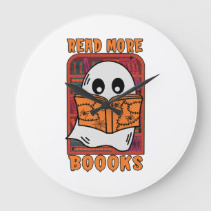 Read More Books Library Ghost Reading Halloween Large Clock