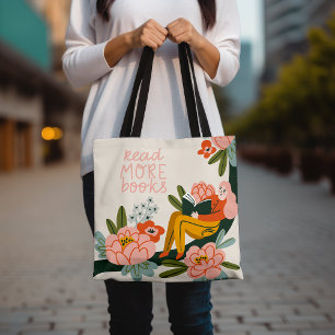 Read More Books Lover Inspirational Floral Tote Bag