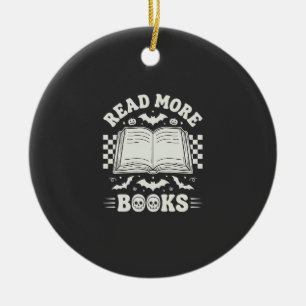 Read More Books Retro Halloween Book Lover Ceramic Ornament