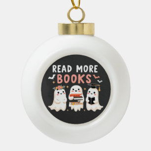 Read more books Spooky Halloween Ghost Book Lovers Ceramic Ball Christmas Ornament