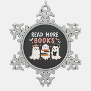 Read more books Spooky Halloween Ghost Book Lovers Snowflake Pewter Christmas Ornament