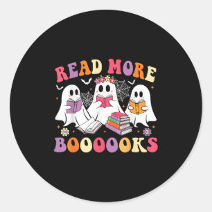 Read More Booooks Groovy Halloween Teacher Ghost B Classic Round Sticker