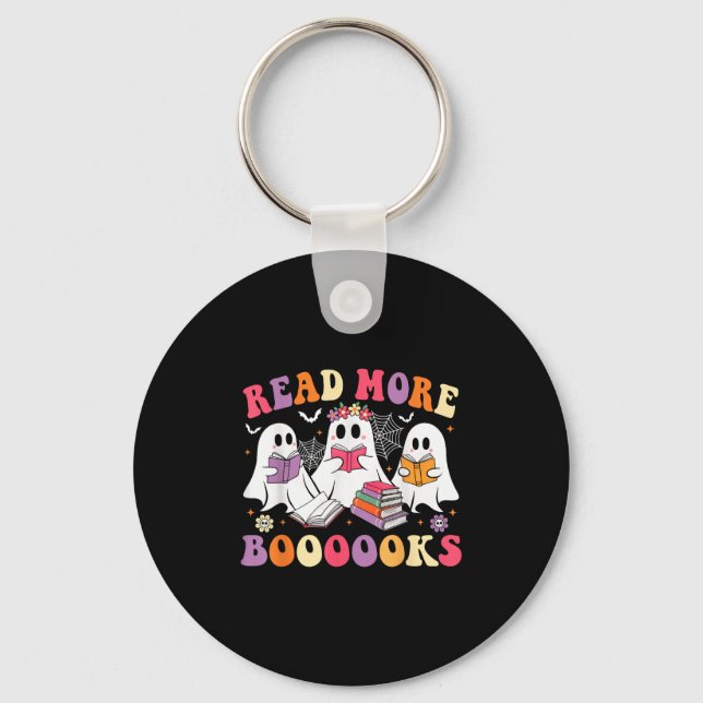 Read More Booooks Groovy Halloween Teacher Ghost B Key Ring (Front)