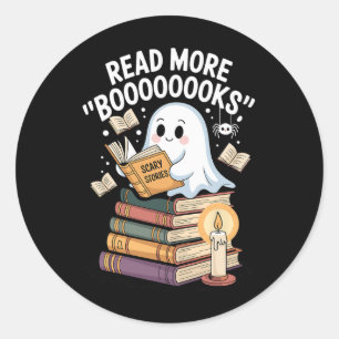 Read More Booooooks Ghost Reading Halloween Art Te Classic Round Sticker