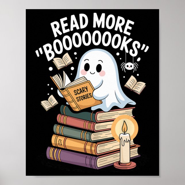 Read More Booooooks Ghost Reading Halloween Art Te Poster (Front)