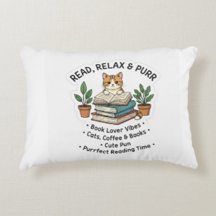 Read Relax & Purr – Cute Cat With Books Sticker    Decorative Cushion