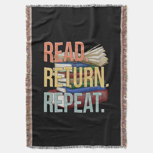Read Return Repeat Funny Librarian Book Reading Throw Blanket (Front Vertical)
