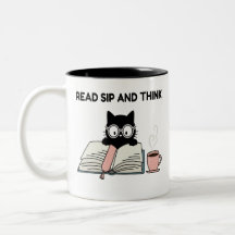 Read Sip And Think Cute Cat Reading Book & Coffee