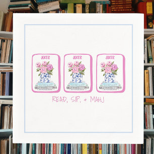 Read, Sip & Mahj Book Lover Mahjong Peonies Party Napkin