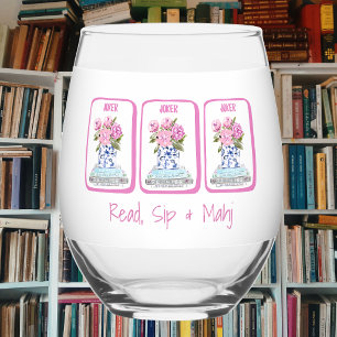 Read, Sip & Mahj Book Lover Mahjong Personalised Stemless Wine Glass
