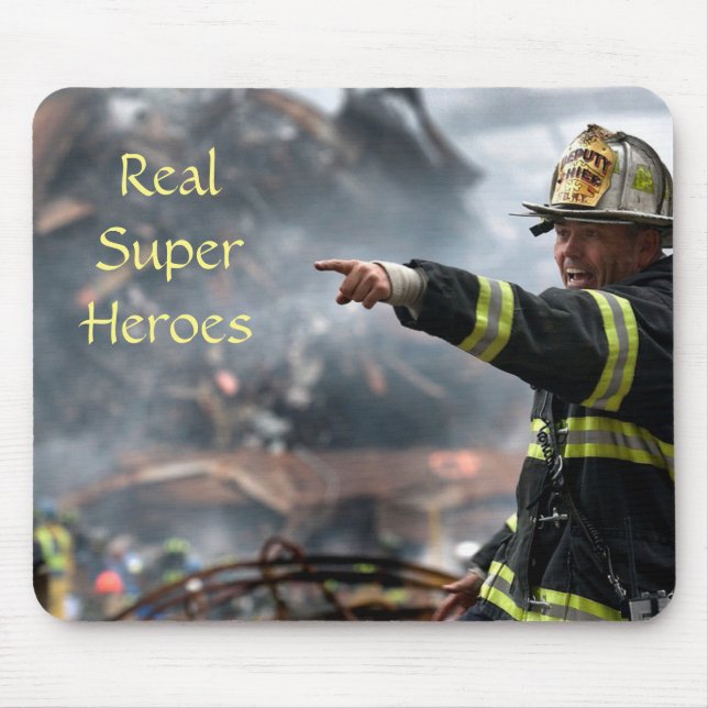 Read Super Heroes, Firefighter at 911 Twin Towers Mouse Pad (Front)