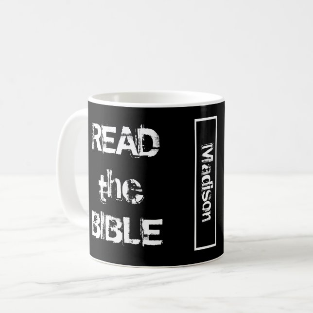 Read The Bible Black and White Coffee Mug (Front Left)