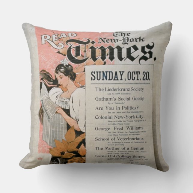 'Read The New York Times' (colour litho) Cushion (Front)