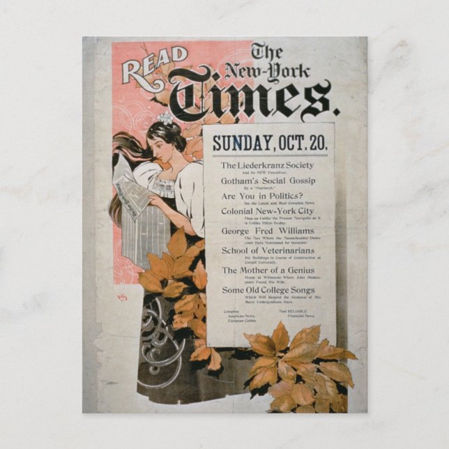 'Read The New York Times' (colour litho) Postcard (Front)