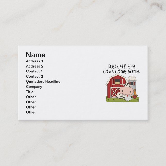 Read 'til The Cows Come Home Business Card (Front)