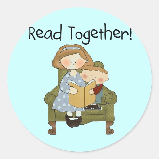 Read Together Mum and Boy Tshirts and Gifts Classic Round Sticker (Front)