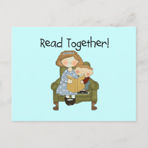 Read Together Mum and Boy Tshirts and Gifts Postcard